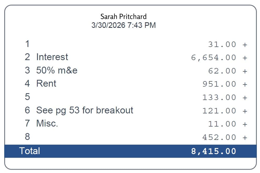 Scriptor™ calculator tape inserted into a PDF workpaper