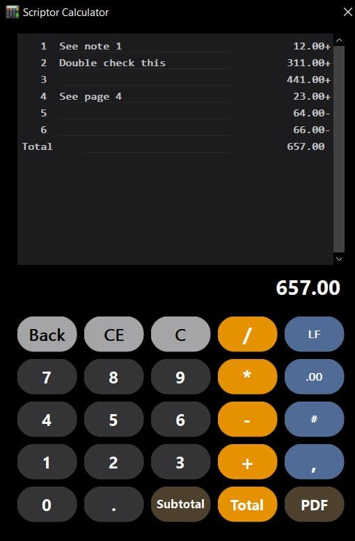 Scriptor™ calculator tool for accountant PDF workflows
