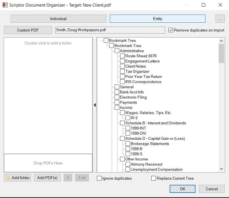 Scriptor™ document organizer building a structured PDF workpaper